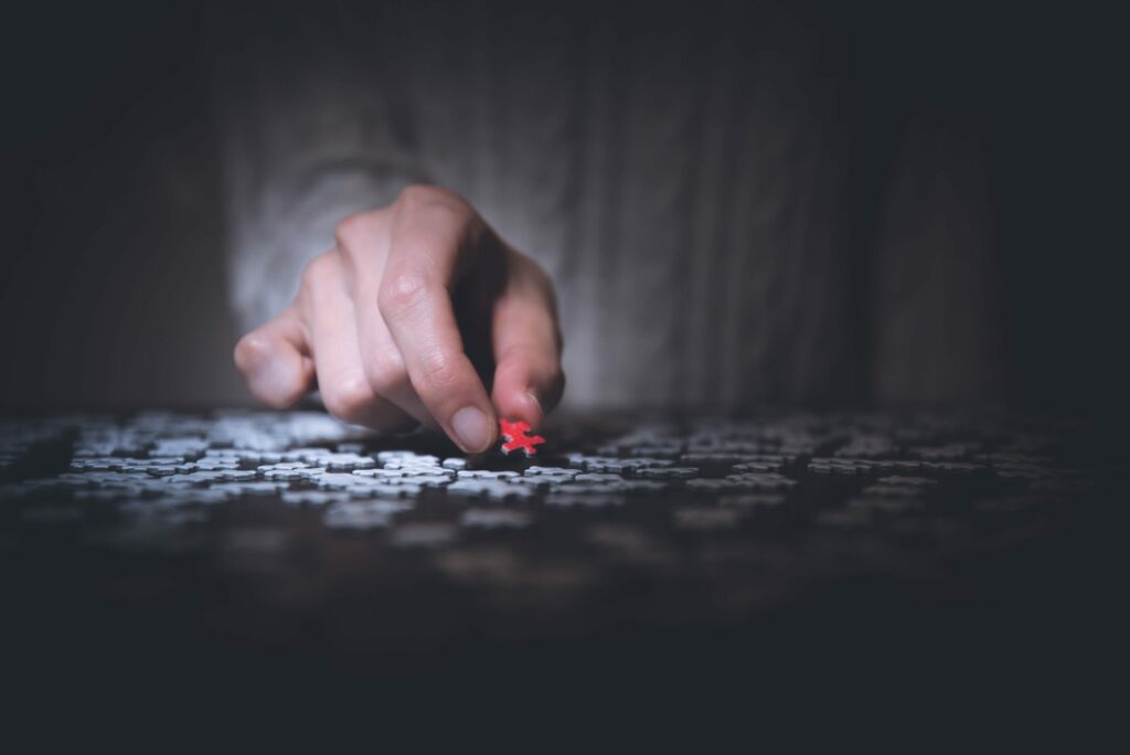 A person working on solving a puzzle
